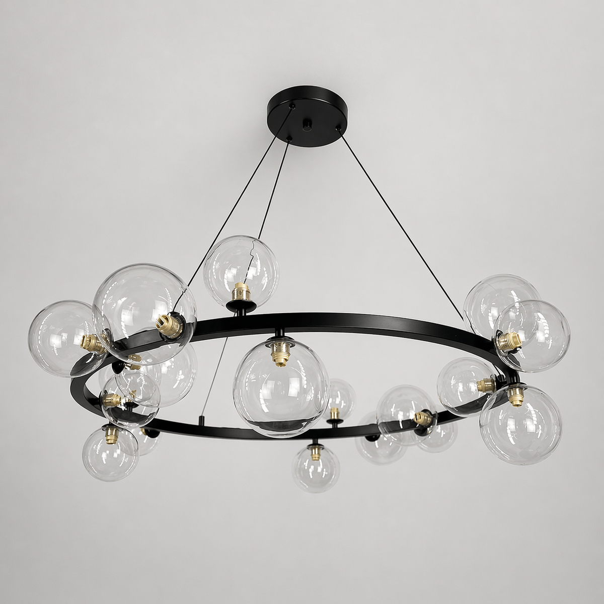 Підвісна люстра чорна з прозорими плафонами D-95 cm G9*18 Black+Clear Bubbles 260418-100007830