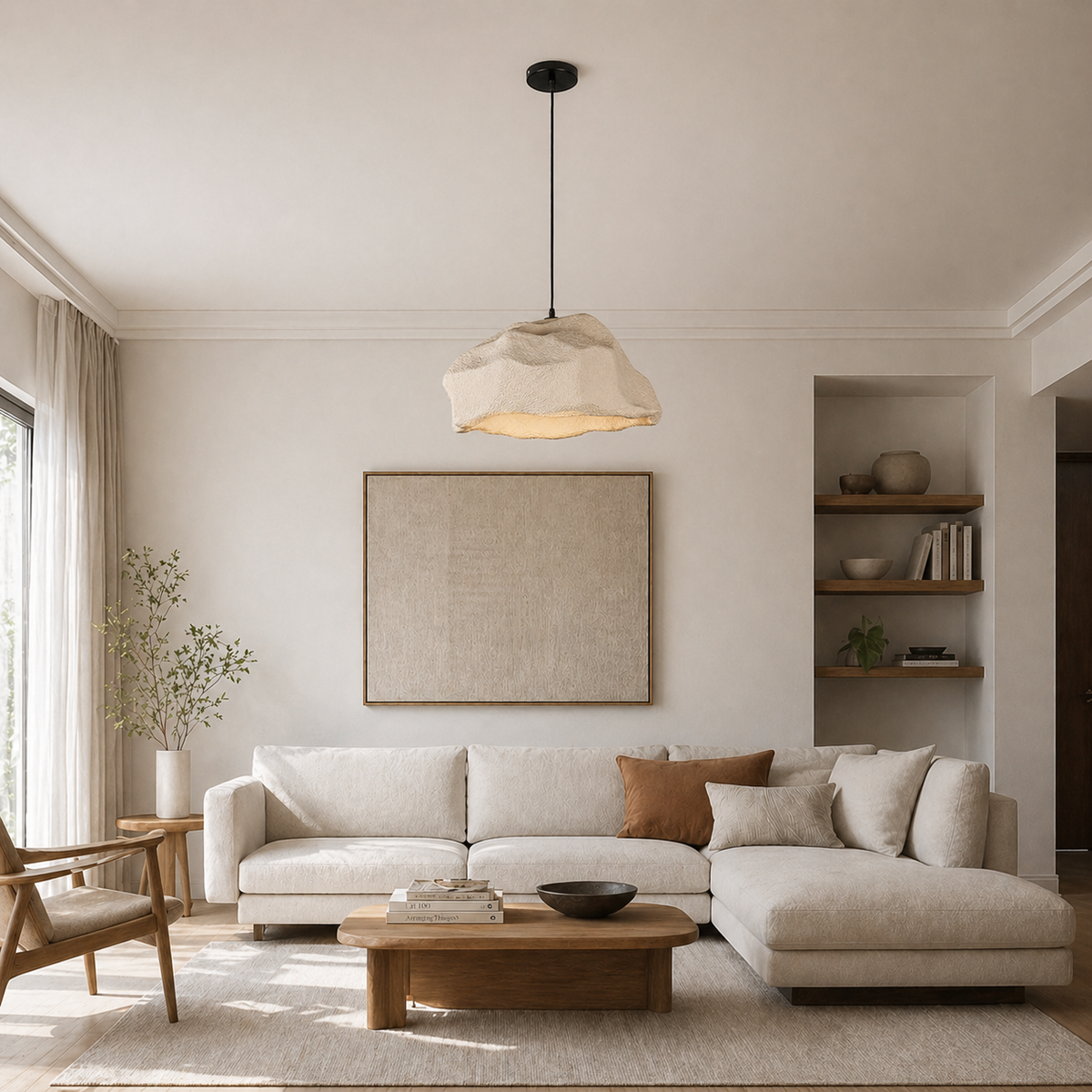 Світильник підвісний бежевий H - 28 cm L - 55 cm E27 Beige Wabi Sabi 260531-100007891