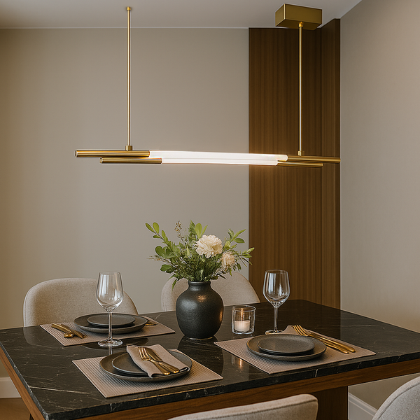 Люстра біла трубчаста видовжена з латунними елементами Led 30W / 50W / 64W / 78W Gold Linear Tube 251118-100006503