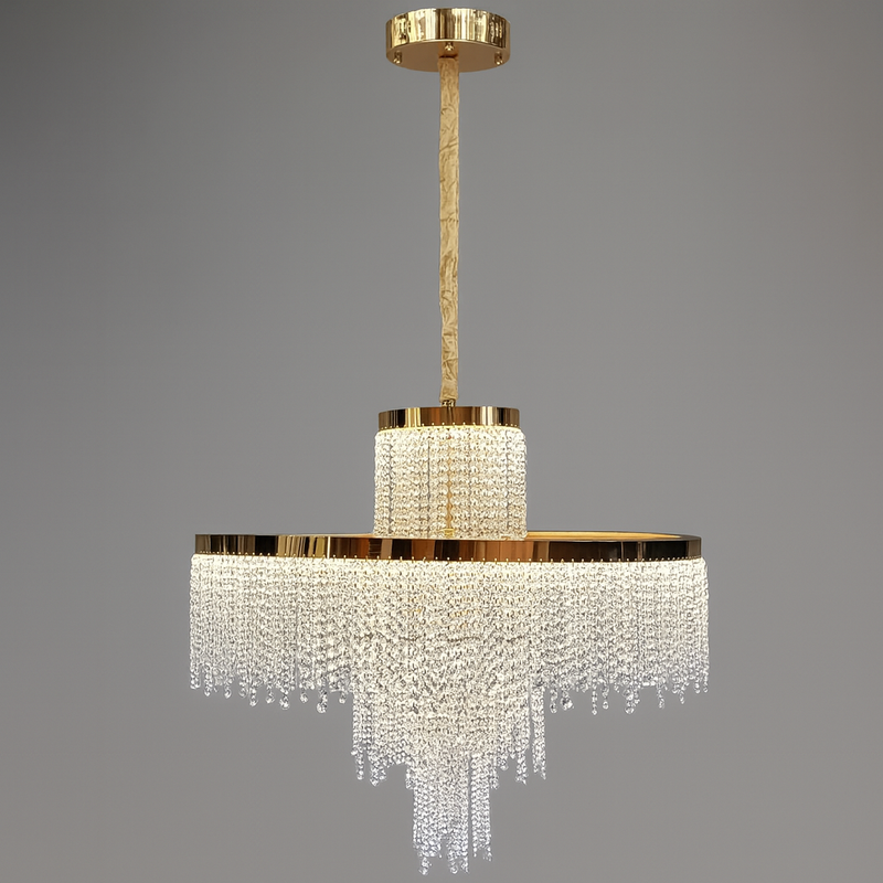 Люстра золота каскадна з кришталевим плафоном D-40 cm / D-60 cm/ D-80 cm Led Gold Crystal Cascade 251235-100006785