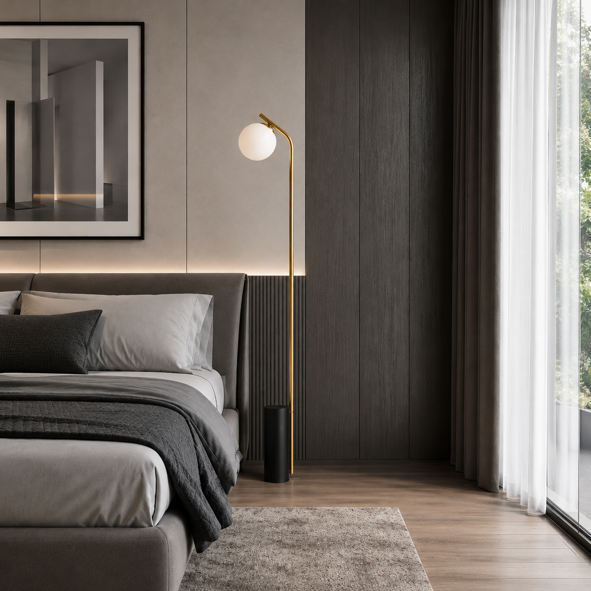 Торшер золотий з білим матовим плафоном H-172 cm E27 Gold + White Pearl 260840-100008579