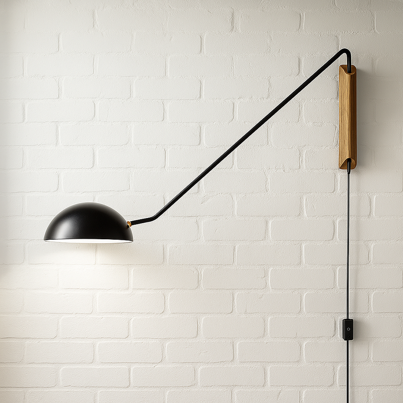 Бра чорне з дерев'яним тримачем та з вимикачем зі значним відступом H-36 cm E27 Line – Up Black / Gold 220414-100000732
