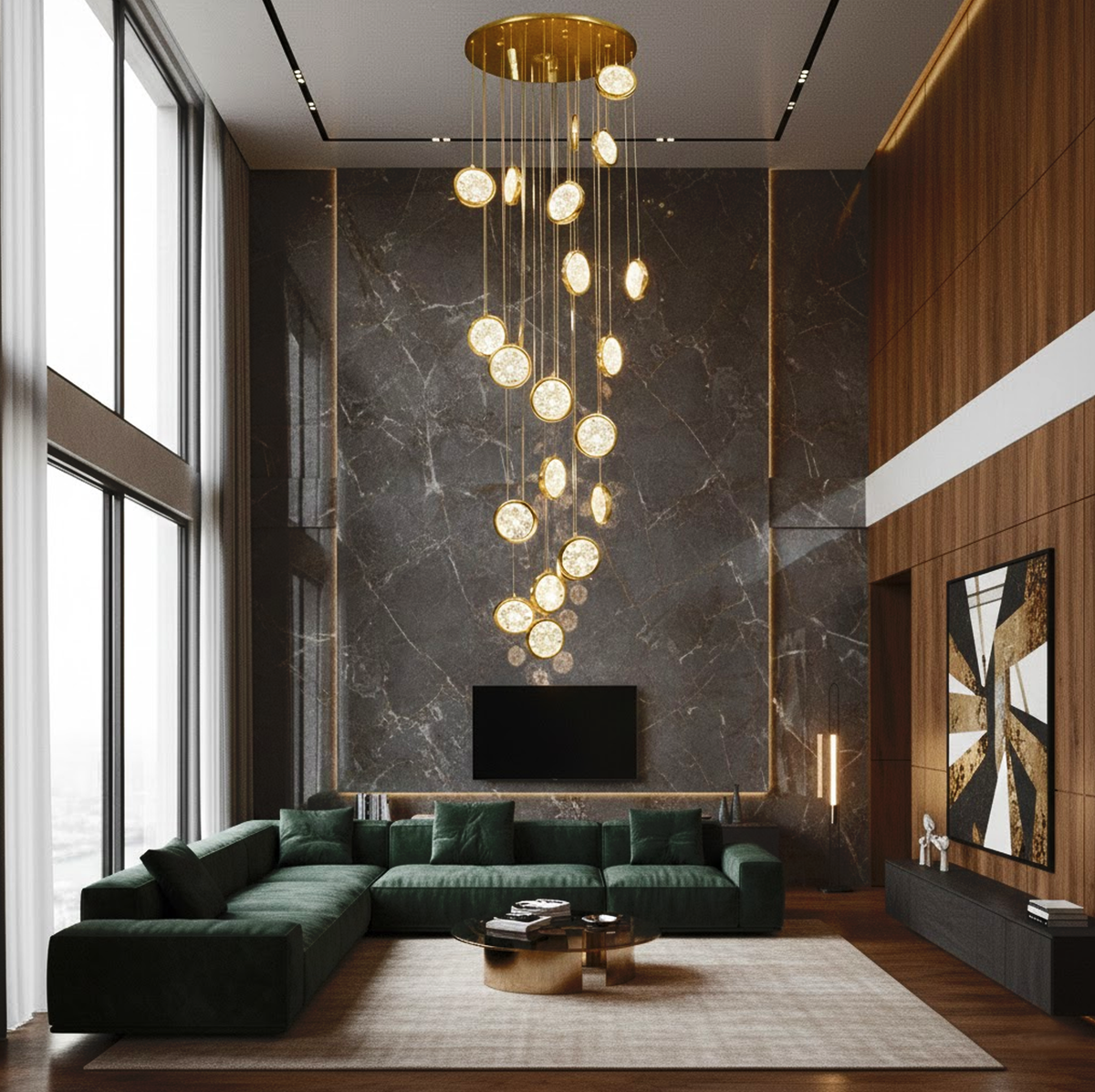 Люстра каскадна gold coins H-230 cm Led 120W Gold 4000K 240842-100003557