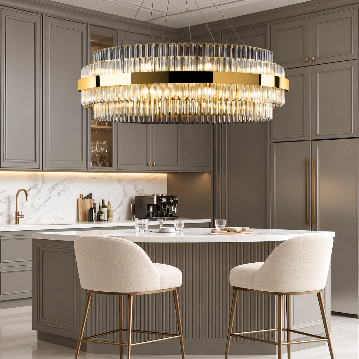 Люстри підвісні золоті D-80 cm / D-100 cm Gold Crystal 250617-100005079