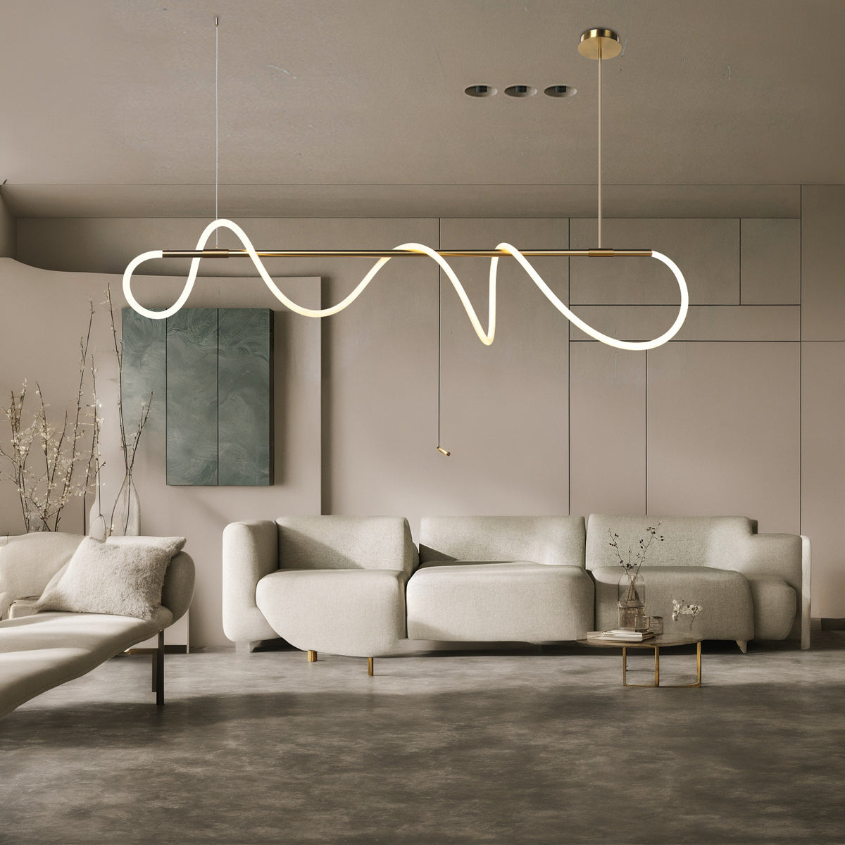 Люстра видовжена золота з гнучким розсіювачем L-125 cm / L-165 cm Led 25W / 36W Rope gold 241036-100003912
