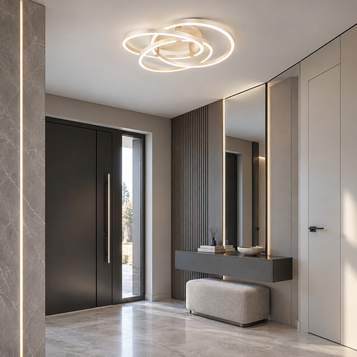 Люстра світлодіодна з пультом D-57 cm / 70 cm / 85 cm Led 140W / 180W / 200W Trio ceiling Потрійні Білі Кільця 211119-100000506