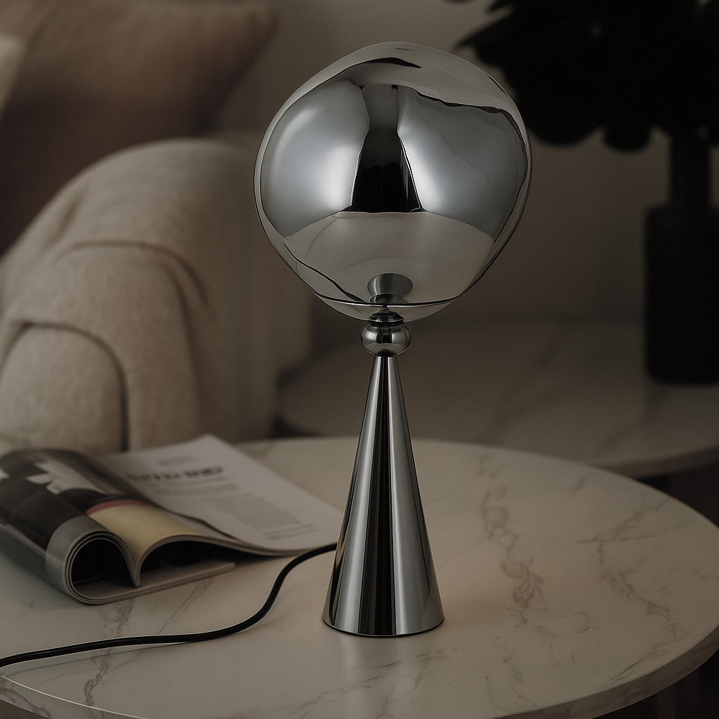 Настільна лампа хромована з плафоном органічної форми H-52 cm E27 Chrome Melt plazma desk lamp 250931-100006063