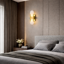 Настінний світильник з золотим корпусом та білим плафоном з мармуру H-35 cm G4x2 Gold+White Marble Plane 260319-100007686