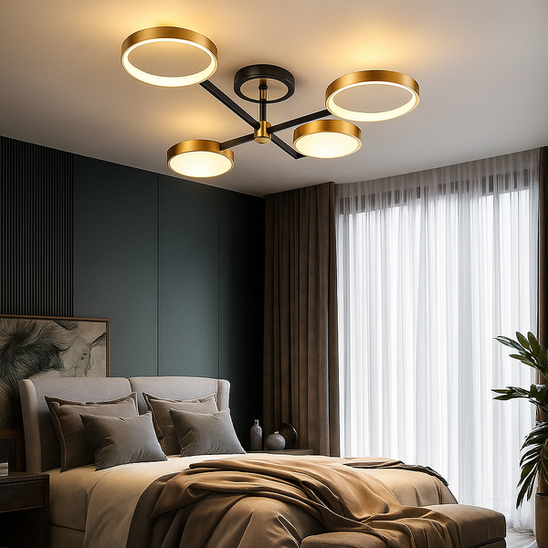 Люстра стельова чорний каркас і золотисте оздоблення, Сучасний геометричний дизайн, Супутник Gold+Black 4 Lamos / 8 Lamps 221052-100001072