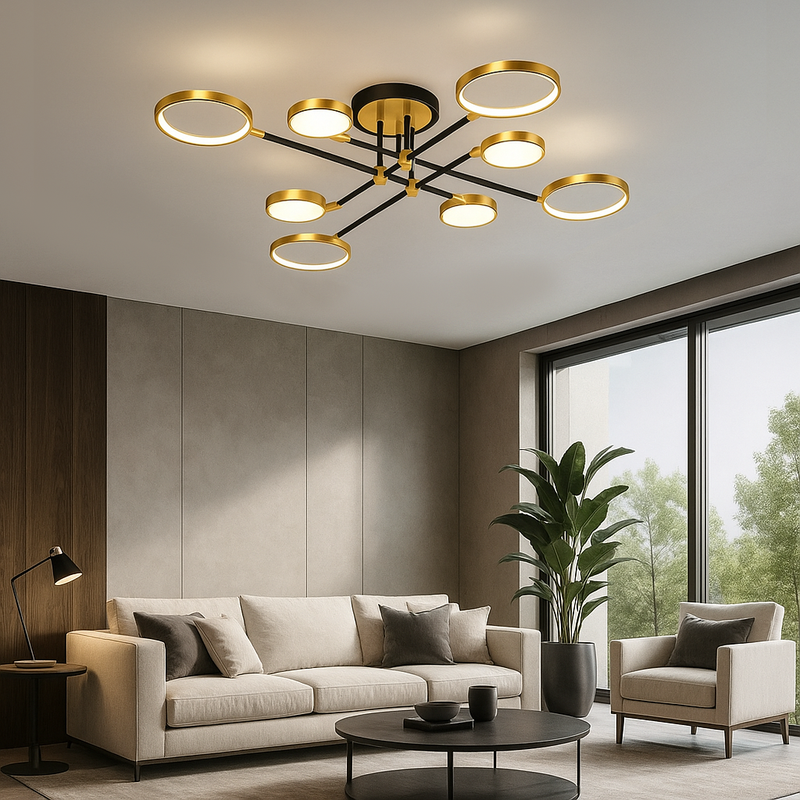 Люстра стельова чорний каркас і золотисте оздоблення, Сучасний геометричний дизайн, Супутник Gold+Black 4 Lamos / 8 Lamps 221052-100001072