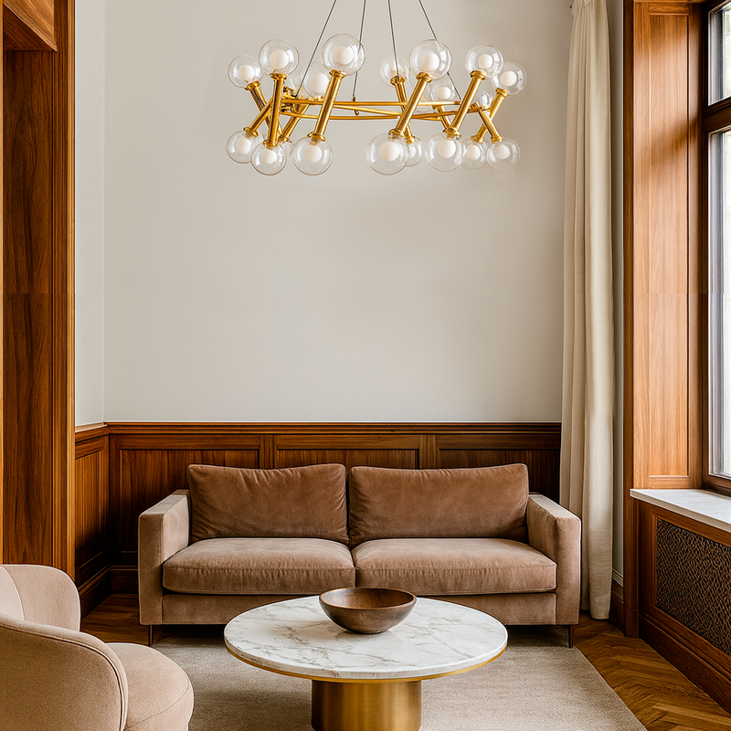 Люстра золота підвісна з оригінальним плафоном D-85 cm G9x20 Gold ASTRA 220918-100001013