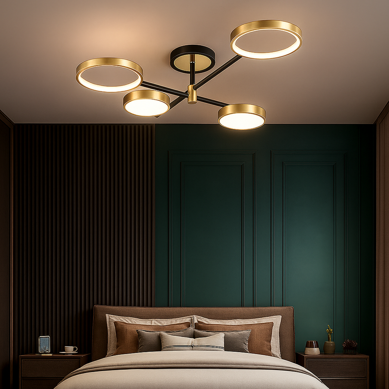 Люстра стельова чорний каркас і золотисте оздоблення, Сучасний геометричний дизайн, Супутник Gold+Black 4 Lamos / 8 Lamps 221052-100001072