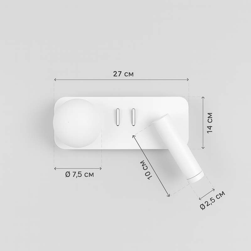 Настінний світильник білий зі спотом правий L-27 cm Led 4,9W White Tube Bollo 250818-100005763