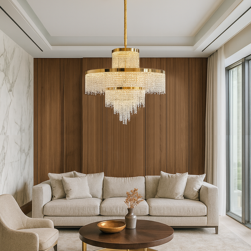 Люстра золота каскадна з кришталевим плафоном D-40 cm / D-60 cm/ D-80 cm Led Gold Crystal Cascade 251235-100006785