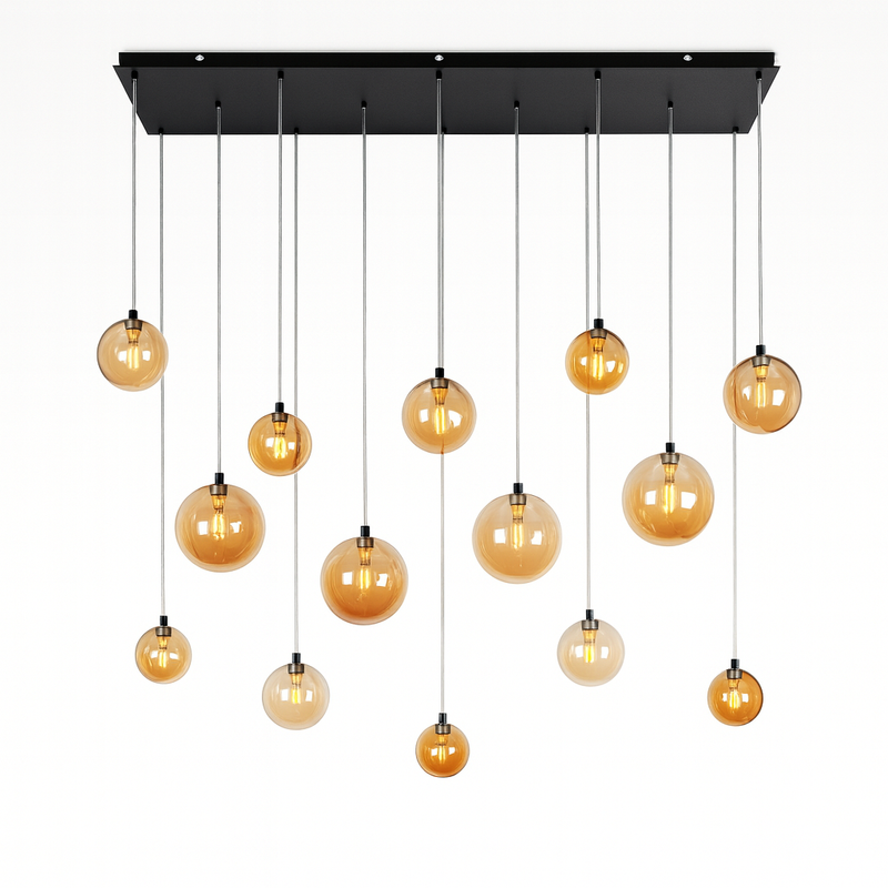 Люстра чорна підвісна з бурштиновими плафонами G9x14 Bollo 14 Amber+Black 251031-100006240