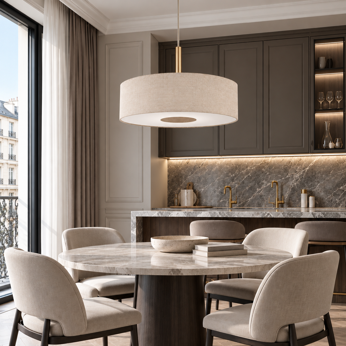 Люстра золота з бежевим текстильним плафоном D - 65 cm E27 Gold + Beige Twid 260968-100009050