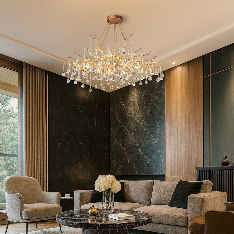 Люстра золота підвісна з підвісами-краплями D-60 cm / D-80 cm Gold Dewdrop 251088-100006469