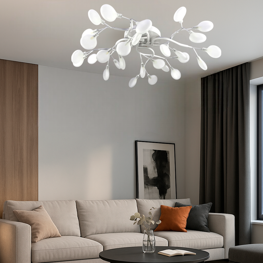 Люстра біла стельова дерево L-70 cm H-20 cm матові лепестки G4х28 White Tree 250618-100005242