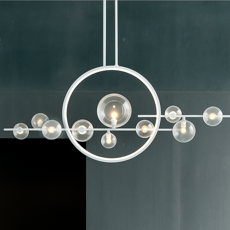 Люстра біла геометрична з прозорими скляними плафонами L-120 cm / L-140 cm Led+G9 7/10 White Bubbles  250635-100005245