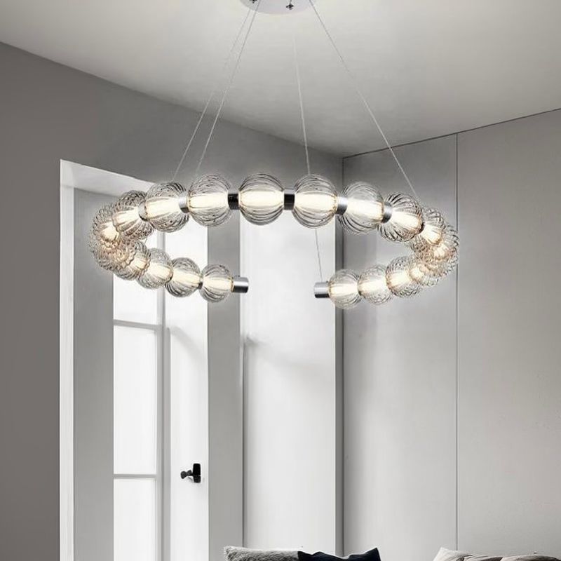Підвісний світильник чорний та сірий плафон D-65 cm Led 45W Grey+Chrome Beads 241022-100003920