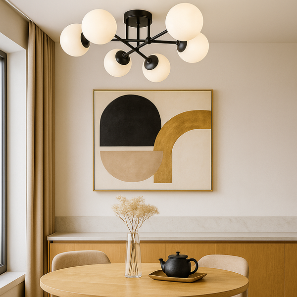 Люстра чорна з білими круглими плафонами E27x6 Black Faro Bollo 251188-100006579