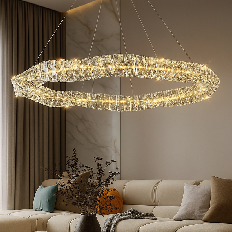 Люстра підвісна золота з скляним фігурним плафоном D-60 cm/D-80 cm  Led Crystal Gold 251188-100006580