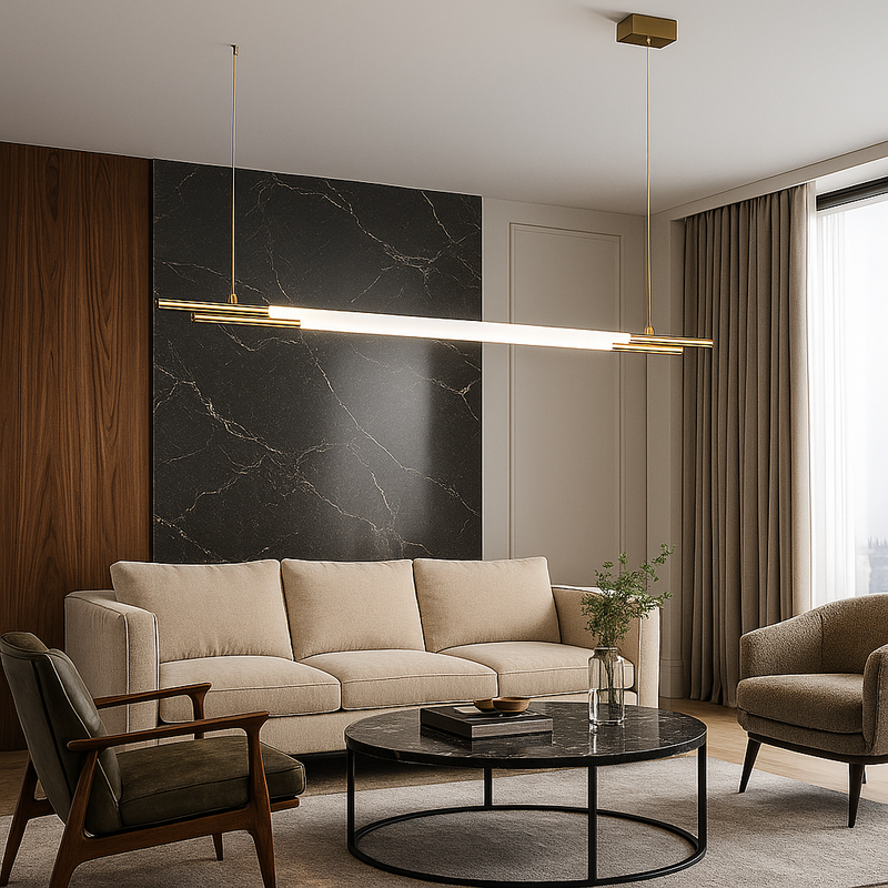 Люстра біла трубчаста видовжена з латунними елементами Led 30W / 50W / 64W / 78W Gold Linear Tube 251118-100006503