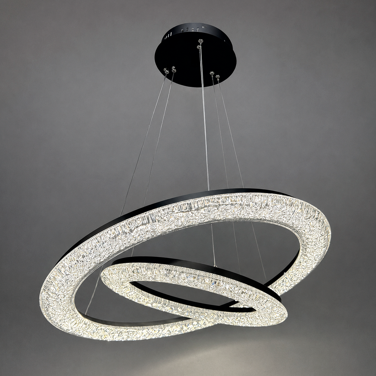 Люстра чорна підвісна на два кільця світлодіодна D-60+40 cm Led 150W Black Ice 260588-100007982