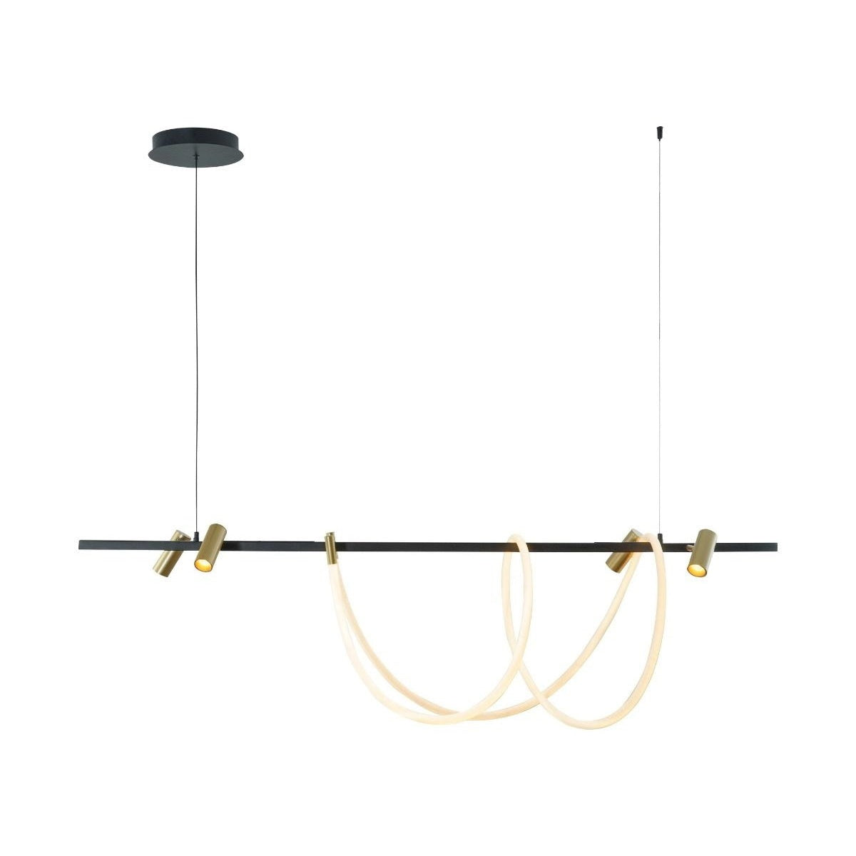 Люстра чорна підвісна з золотими спотами L-150 cm Led 60W Black+Gold Rope 250840-100005824