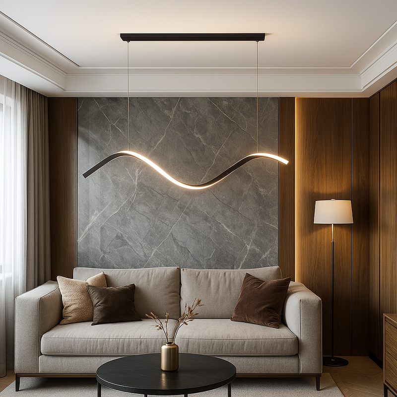 Підвісна чорна хвиляста люстра  L-100 см Н-150см 24W 3000K-6000K Black Wave small 240258-100003063