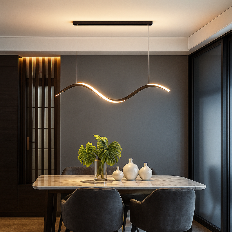 Підвісна чорна хвиляста люстра  L-100 см Н-150см 24W 3000K-6000K Black Wave small 240258-100003063