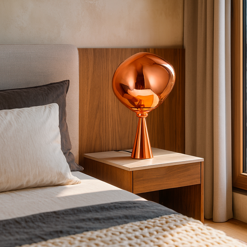 Настільна лампа мідна з плафоном органічної форми H-52 cm E27 Rose Gold Melt plazma desk lamp 250931-100006065