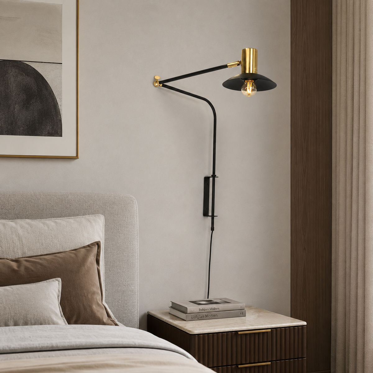Світильник настінний чорний з золотим та поворотним плафоном H-60 cm W-16 cm E27 Black + Gold Omnius 260866-100008594