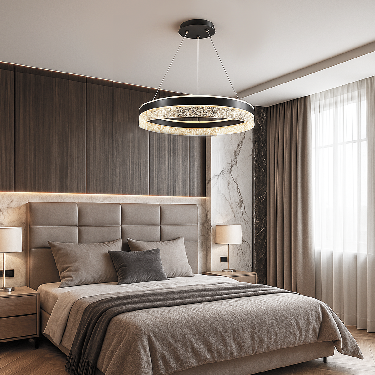 Люстра чорна з кришталевим плафоном D-50 cm Led 72W Circle black 251188-100006588