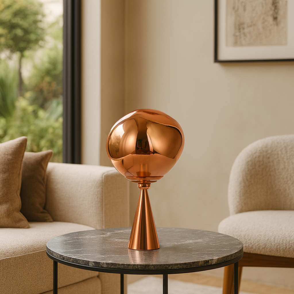 Настільна лампа мідна з плафоном органічної форми H-52 cm E27 Rose Gold Melt plazma desk lamp 250931-100006065
