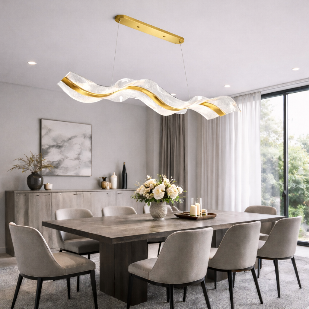 Люстра підвісна золота з прозорим плафоном L-100 cm Led 26W Silk Gold+Transparent 260231-100007456
