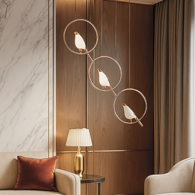 Люстра підвісна золота L-60 cm Led 16W Black+French Gold Birds 251131-100006602