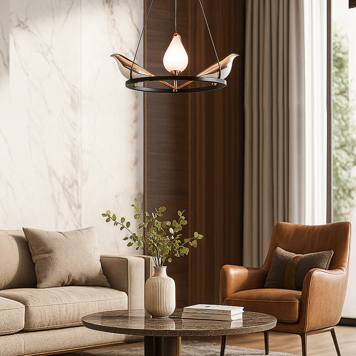 Люстра підвісна золота D-35 cm Led 16W Black+French Gold Birds 251131-100006603
