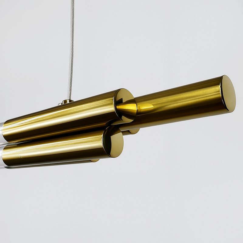 Люстра біла трубчаста видовжена з латунними елементами Led 30W / 50W / 64W / 78W Gold Linear Tube 251118-100006503
