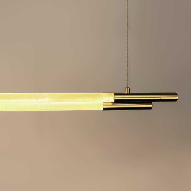 Люстра біла трубчаста видовжена з латунними елементами Led 30W / 50W / 64W / 78W Gold Linear Tube 251118-100006503