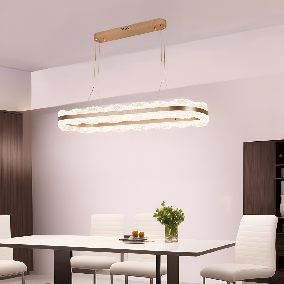 Люстра золота видовжена з прозорим плафоном L-110cm Led 200W Ice Wave Oval Gold 250622-100005036