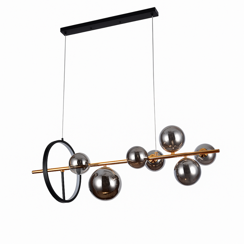 Люстра підвісна золота з чорним Led колом та димчастими плафонами L-90 cm Led+G9x7  12W Modo Bubbles Black+Gold 251131-100006606