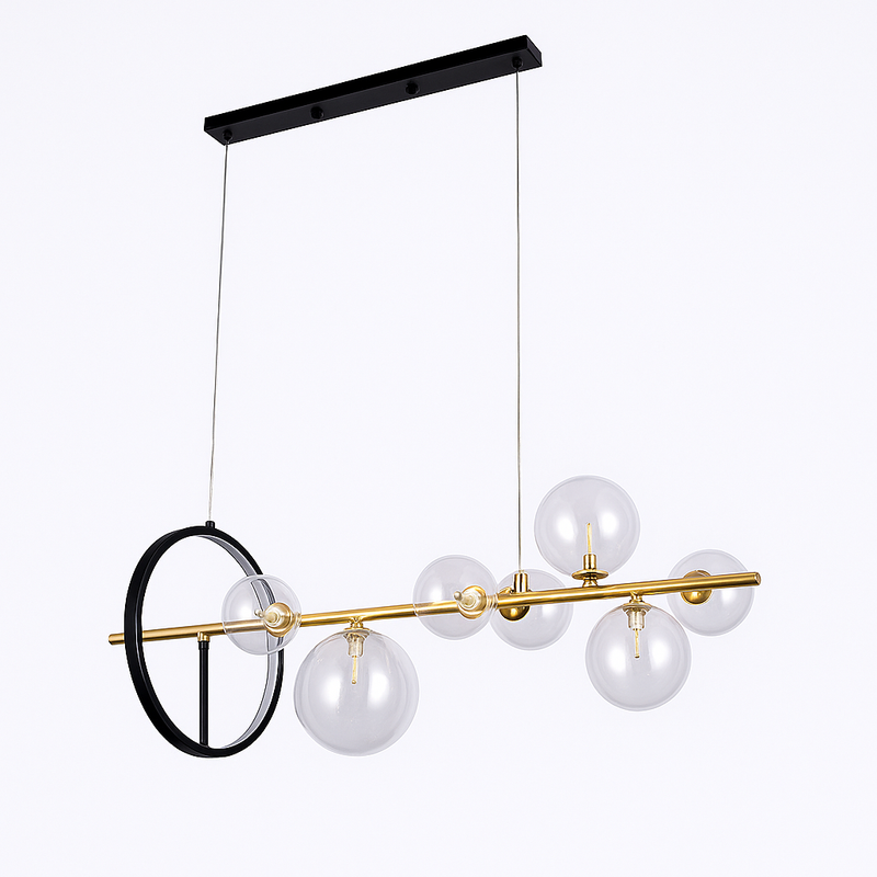 Люстра підвісна золота з чорним Led колом та прозорими плафонами L-90 cm Led+G9x7  12W Modo Bubbles Black+Gold+Clear 251131-100006607