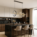 Люстра підвісна золота з чорним Led колом та прозорими плафонами L-90 cm Led+G9x7  12W Modo Bubbles Black+Gold+Clear 251131-100006607