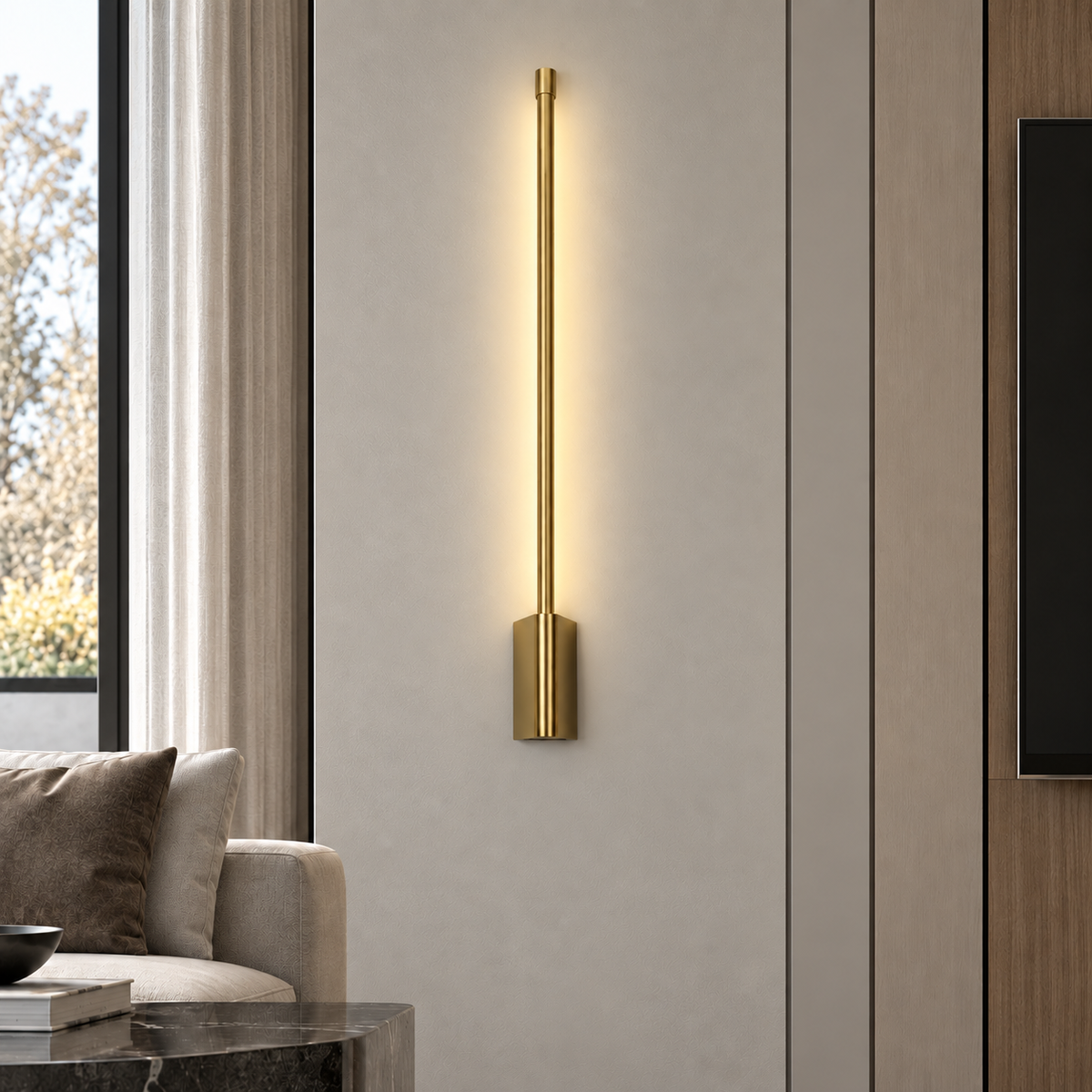 Світильник настінний латунь H - 53 cm / 73 cm / 93 cm Led 6W / 10W / 14W 4000K Copper Pipe Line 260936-100008928