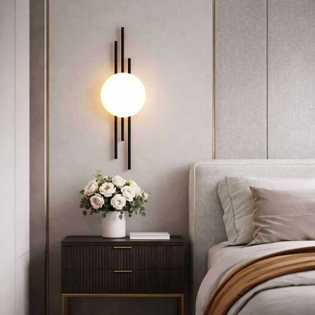 Настінний світильник чорний з білим круглим плафоном H-52 cm Led 7W Black+White Trinity Lattice Bollo 260319-100007689