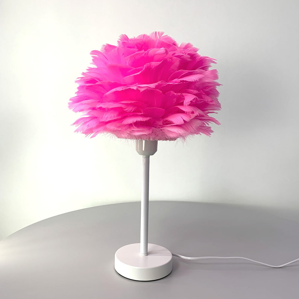 Світильник білий настільний з рожевим пером H-50 cm White+Pink Feather Pink 241018-100003786