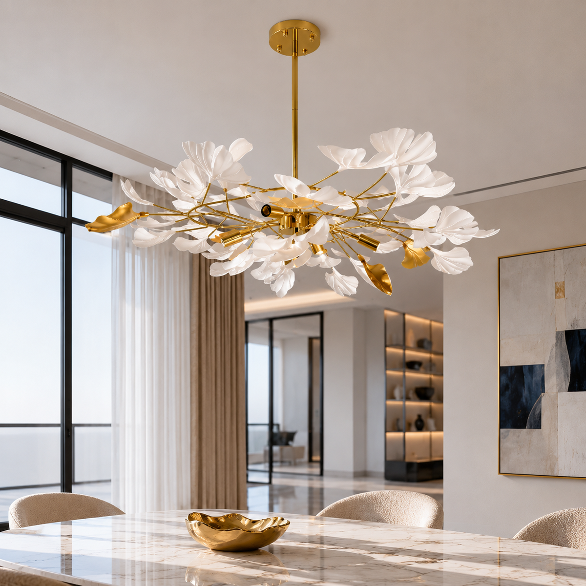 Люстра з пелюстками D-60 cm G9x4 Gold+White Flower 260680-100008121
