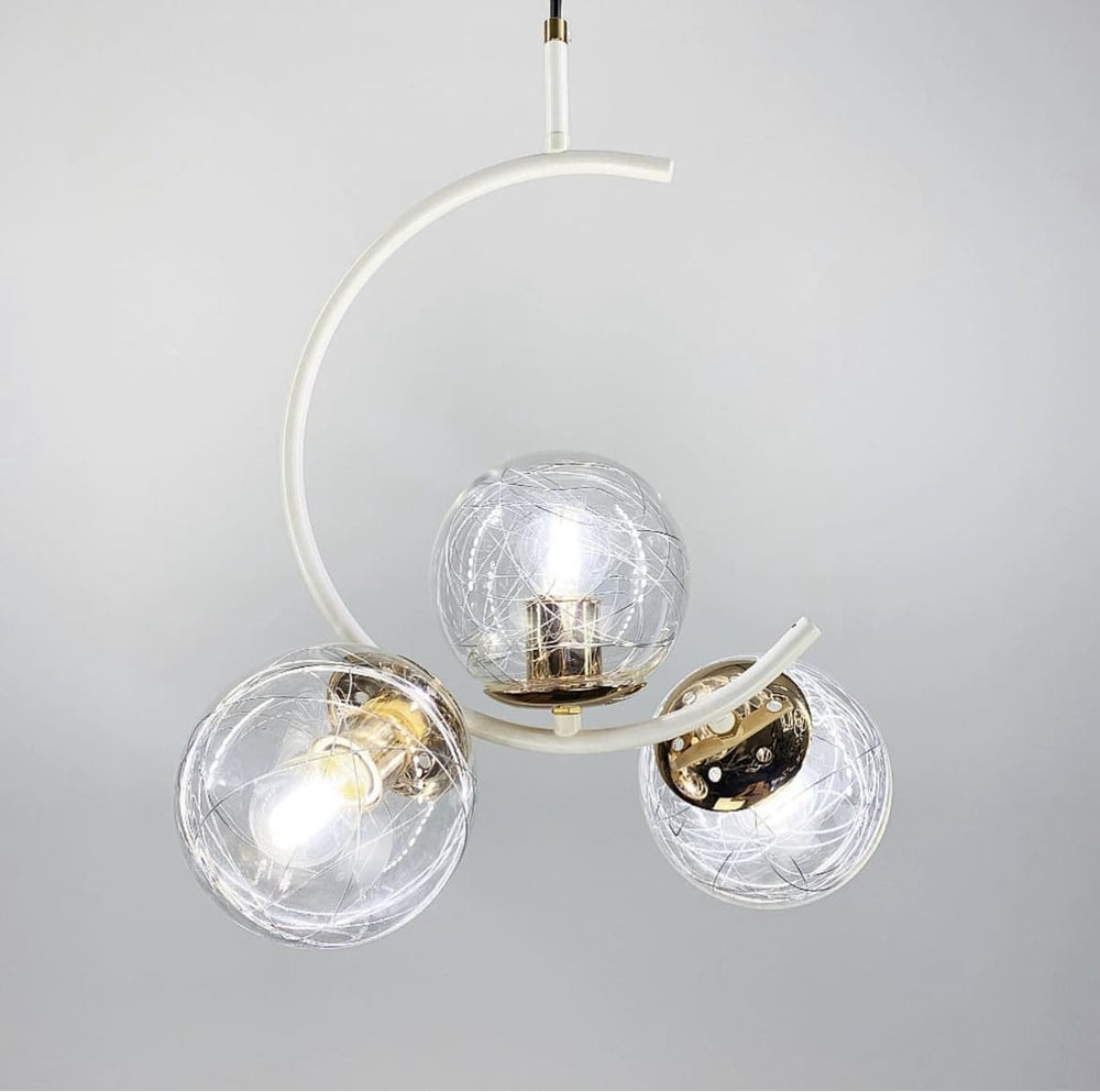 Золота люстра півмісяць з трьома кулями Gold / Black / White 210718-100000055
