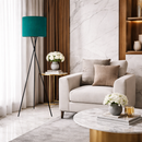 Торшер на тринога чорний з текстильним смарагдовим абажуром D-40 cm E27 Emerald Barrel Floor Lamp 251240-100006909